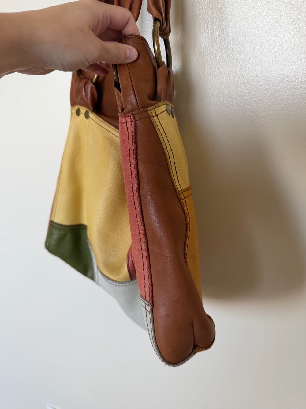 LUCKY BRAND Pebble Leather Colorful Patchwork Hobo Shoulder Bag Shopper Tote - Picture 5 of 12